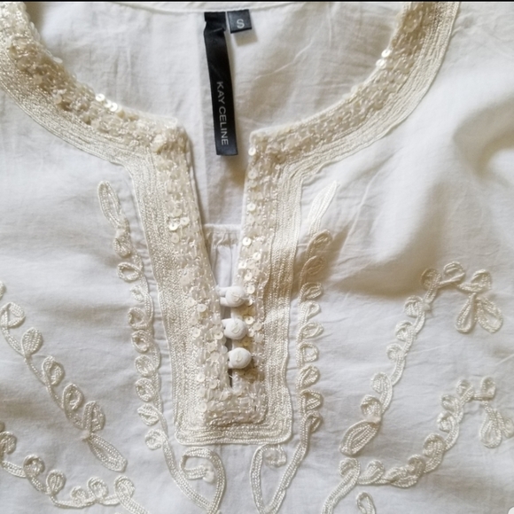 Kay Celine Embroidered Sequin Tunic Top White Size Small - Picture 3 of 8